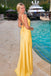 Gorgeous Yellow Satin Backless Side Slit Long Evening Prom Dresses, MR0116