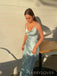 Lovely Blue Satin V-neck Long Evening Prom Dresses, Spaghetti Straps Prom Dress, MR0118