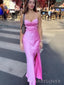 Unique Pink Mermaid Backless Satin Long Evening Prom Dresses, MR0120