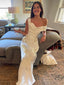 Formal White Satin Long Evening Prom Dresses, Off Shoulder Wedding Dress, MR0122