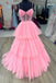 Formal A-line Tulle Beaded Spaghetti Straps Long Evening Prom Dresses, MR0133