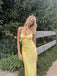 Spaghetti Straps Yellow Satin Mermaid Long Evening Prom Dresses, MR0134