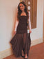 Simple Chocolate Chiffon Long Evening Prom Dresses, Strapless Prom Dress, MR0139