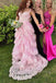 Formal A-line Pink Tulle Appliques Long Evening Prom Dresses, MR0142