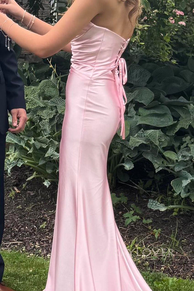 Gorgeous Pink Satin Side Slit Long Evening Prom Dresses, Sweetheart Prom Dress, MR0144
