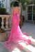 Unique Pink Lace V-neck Long Evening Prom Dresses, Mermaid Prom Dress, MR0147