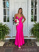 Elegant Backless Pink Mermaid V-neck Long Evening Prom Dresses, MR0148