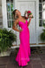 Elegant Backless Pink Mermaid V-neck Long Evening Prom Dresses, MR0148