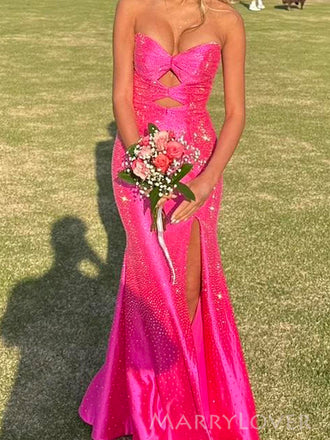 Morden Sweetheart Mermaid Pink Sparkly Long Evening Prom Dresses, MR0149