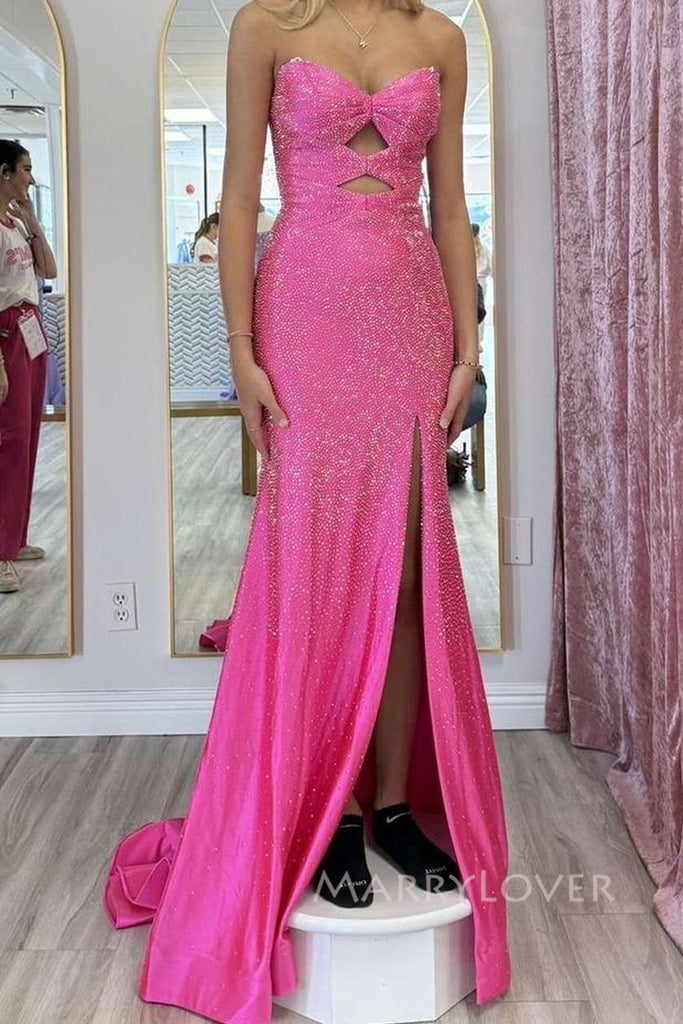 Morden Sweetheart Mermaid Pink Sparkly Long Evening Prom Dresses, MR0149