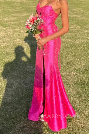 Morden Sweetheart Mermaid Pink Sparkly Long Evening Prom Dresses, MR0149