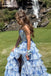 Sweetheart A-line Blue Chiffon Long Evening Prom Dresses, MR0153