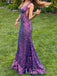 Purple Sequins Mermaid V-back Long Evening Prom Dresses, V-neck Prom Dress, MR0154