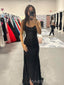 Strapless Mermaid Black Sequins Long Evening Prom Dresses, High Slit Prom Dress, MR0157