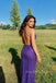 Formal V-neck Purple Sequins Long Evening Prom Dresses, Mermaid High Slit Prom Dress, MR0158