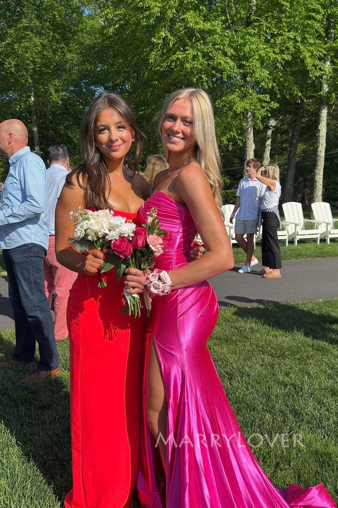 Mermaid Sweetheart Side Slit Satin Long Evening Prom Dresses, MR0166