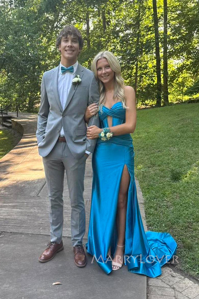 Mermaid Sweetheart Side Slit Satin Long Evening Prom Dresses, MR0166