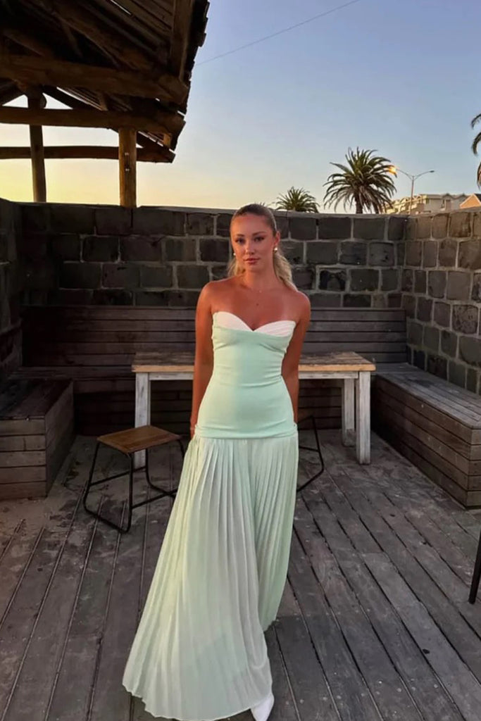 Gorgeous Sage Green Chiffon Sweetheart Long Evening Prom Dresses, Strapless Prom Dress, MR0168