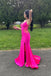 Unique Pink Mermaid Appliques Long Evening Prom Dresses, MR0172