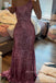 Purple Sequins Mermaid One Shoulder Long Evening Prom Dresses, MR0174