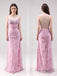 Pink Chiffon Spaghetti Straps Long Evening Prom Dresses, MR0176