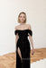 Black Sequins Off Shoulder High Slit Long Evening Prom Dresses, MR0181