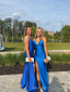 Royal Blue Sheath V-neck Long Evening Prom Dresses, MR0182