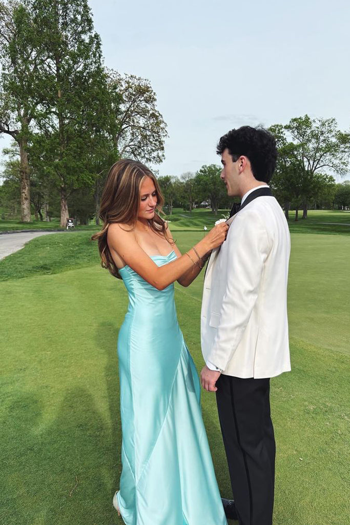 Spaghetti Straps Simple Baby Blue Mermaid Long Evening Prom Dresses, MR0187