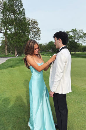 Spaghetti Straps Simple Baby Blue Mermaid Long Evening Prom Dresses, MR0187