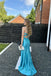 Mermaid Spaghetti Straps Backless Blue Long Evening Prom Dresses, MR0189