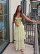Light Yellow Chiffon Long Evening Prom Dresses, Spaghetti Straps Prom Dress, MR0194