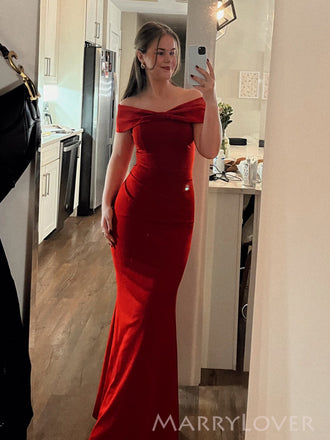 Formal Off Shoulder Red Mermaid Long Evening Prom Dresses, MR0196