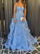 Blue Tulle Sweetheart A-line Long Evening Prom Dresses, MR0198