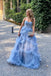 Blue Tulle Sweetheart A-line Long Evening Prom Dresses, MR0198