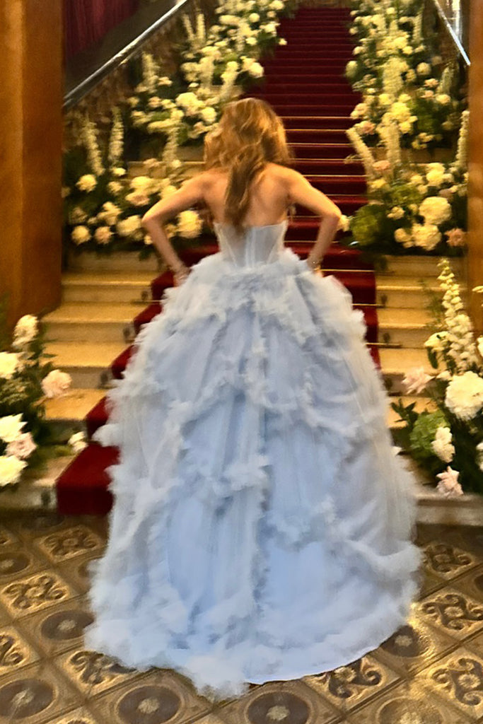 Blue Tulle Sweetheart A-line Long Evening Prom Dresses, MR0198