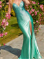 V-neck Green Sparkly Mermaid Long Evening Prom Dresses, MR0199
