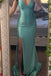 V-neck Green Sparkly Mermaid Long Evening Prom Dresses, MR0199