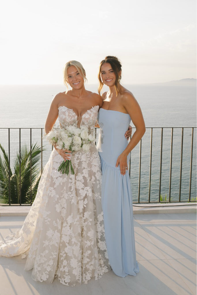 Blue Chiffon Strapless High Slit Long Simple Evening Prom Dresses, MR0205