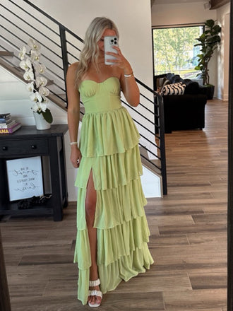 Green Chiffon Sweetheart Side Slit Long Simple Evening Prom Dresses A-line, MR0208