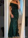 Dark Green Sequins Mermaid Off Shoulder Long Evening Prom Dresses, MR0209