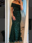 Dark Green Sequins Mermaid Off Shoulder Long Evening Prom Dresses, MR0209