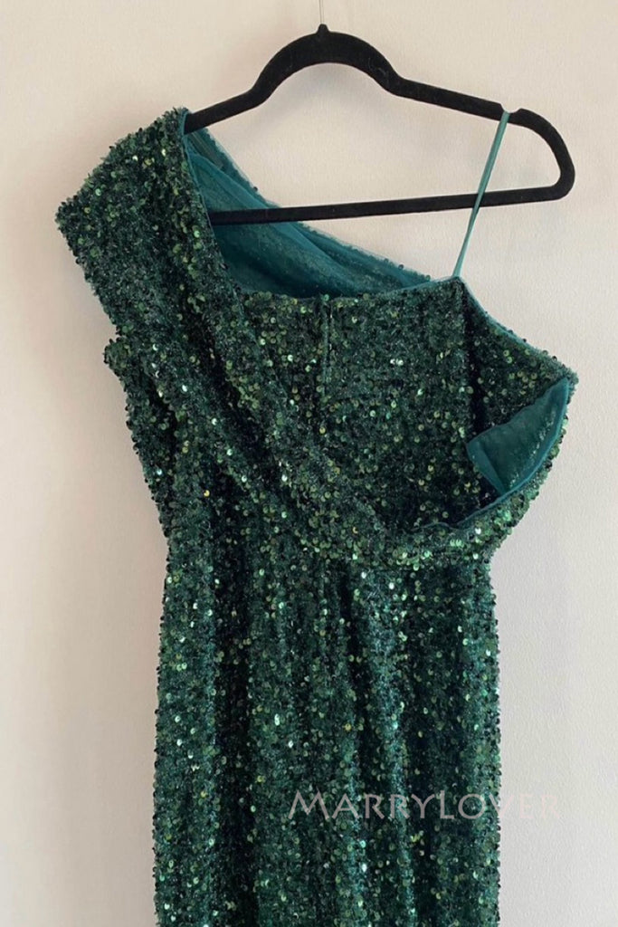 Dark Green Sequins Mermaid Off Shoulder Long Evening Prom Dresses, MR0209