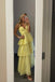 Yellow Chiffon A-line V-neck Long Evening Prom Dresses, MR0213