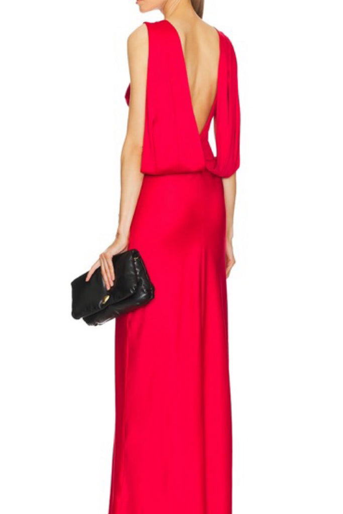 Red Satin Backless Mermaid Long Evening Prom Dresses, MR0216