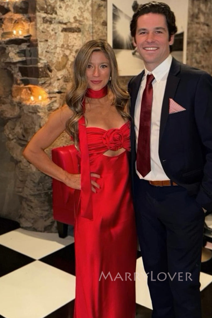 Sweetheart Red Satin Mermaid Long Evening Prom Dresses, MR0221