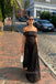Off Shoulder Black Chiffon A-line Long Simple Evening Prom Dresses, MR0229