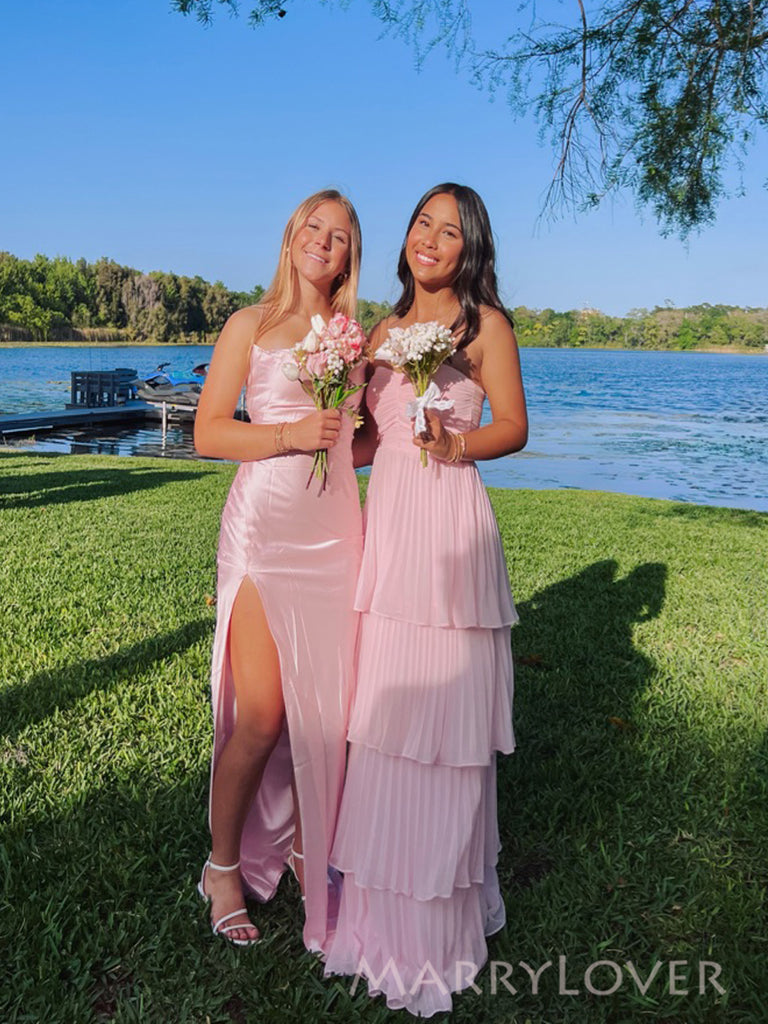 Sweetheart Pink Chiffon A-line Long Evening Prom Dresses, MR0232