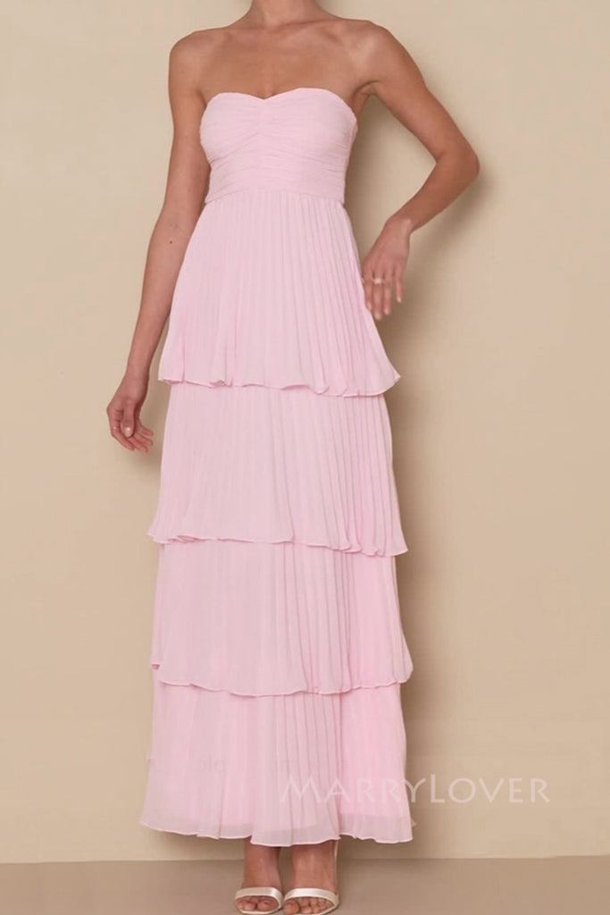 Sweetheart Pink Chiffon A-line Long Evening Prom Dresses, MR0232