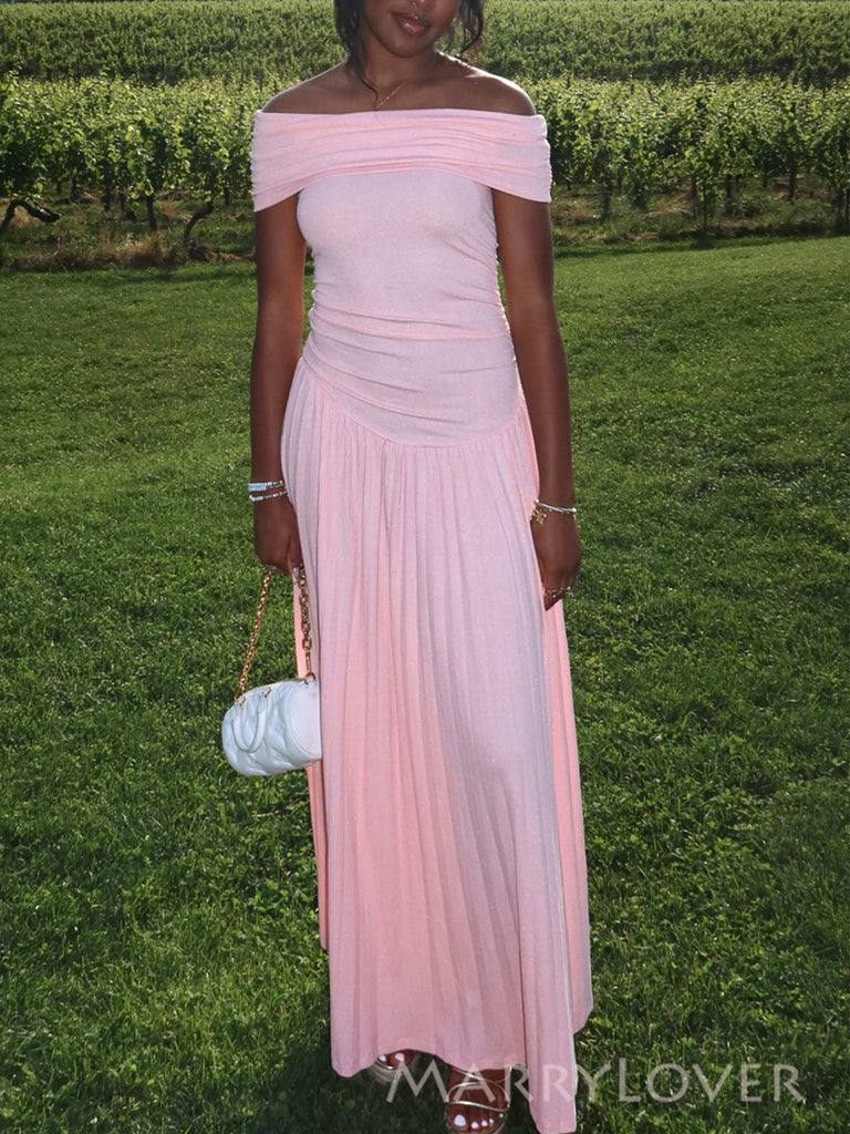 Simple Off Shoulder Chiffon Long Evening Prom Dresses, MR0235