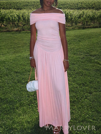 Simple Off Shoulder Chiffon Long Evening Prom Dresses, MR0235